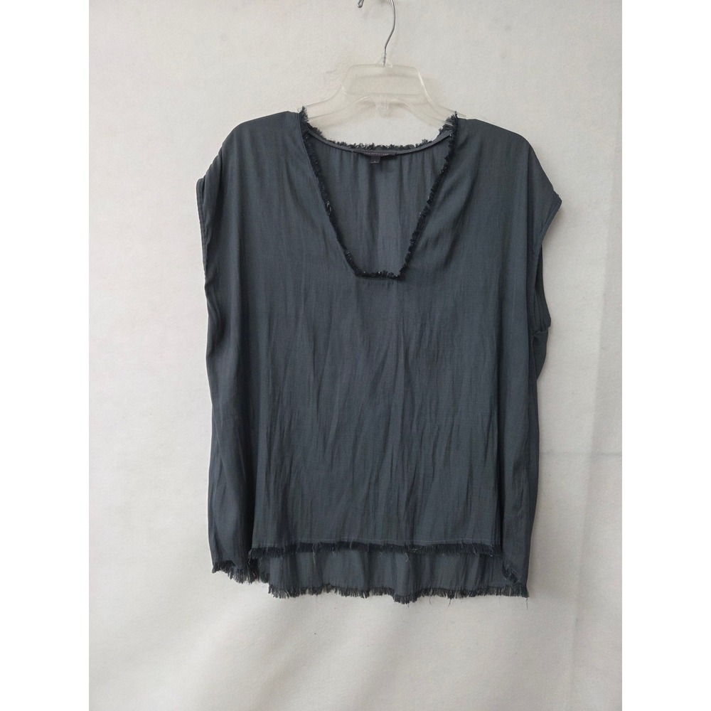 Grade & Gather Womens Charcoal Gray Frayed V-Neck High-Low Top 40705 Large